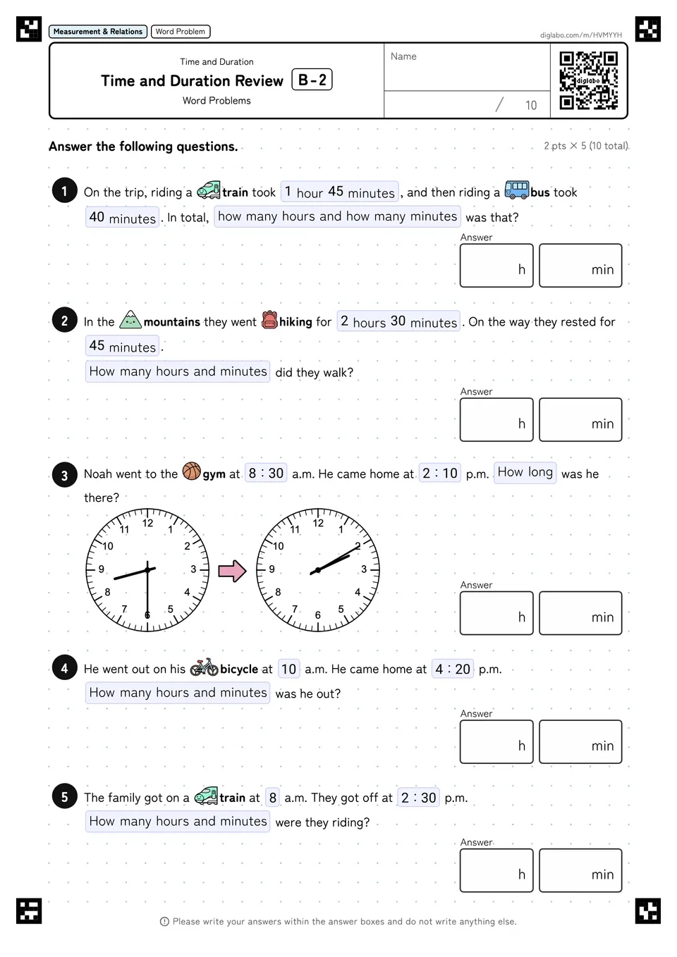 Time and Duration Review B-2
