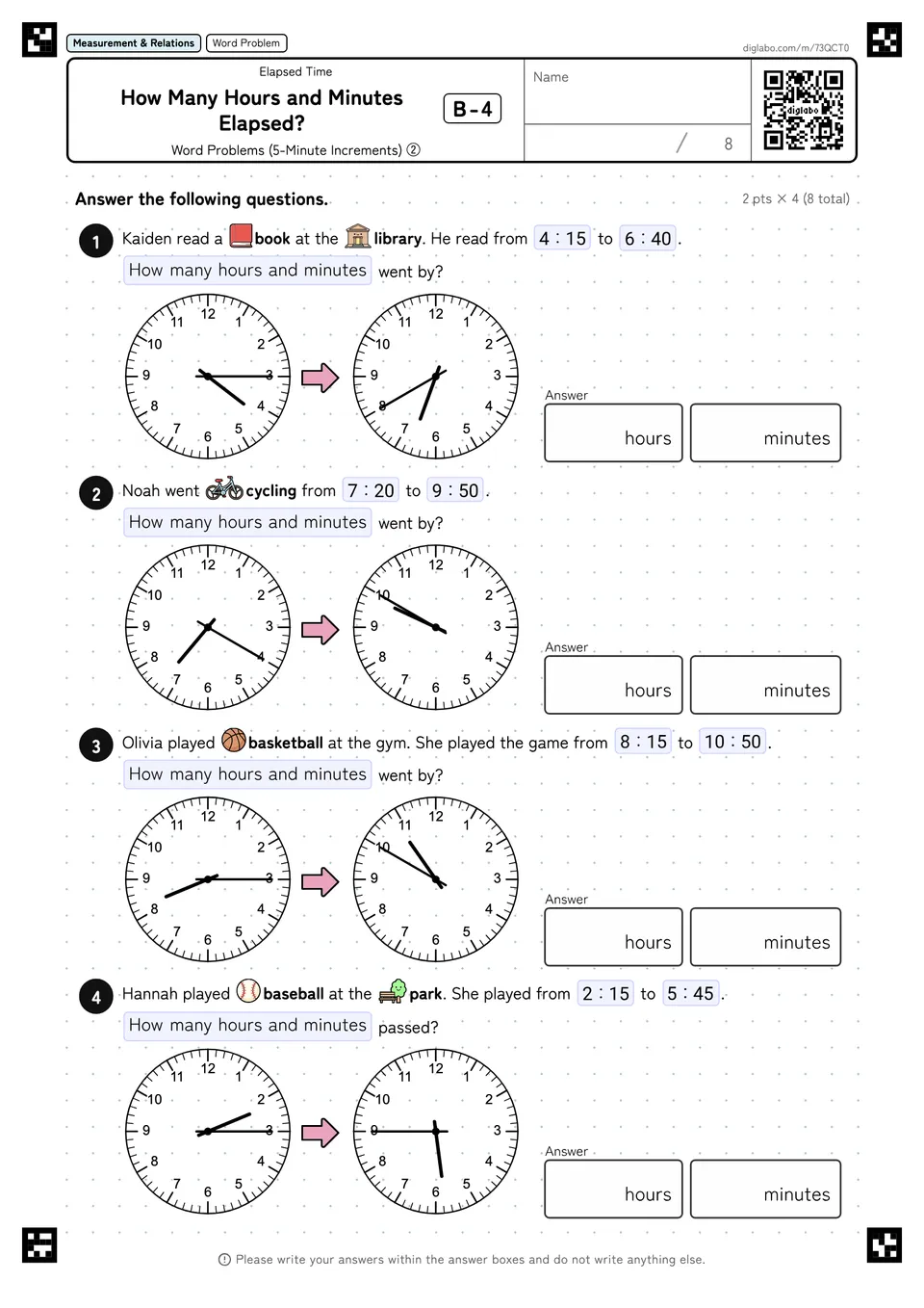 How Many Hours and Minutes Elapsed? B-4