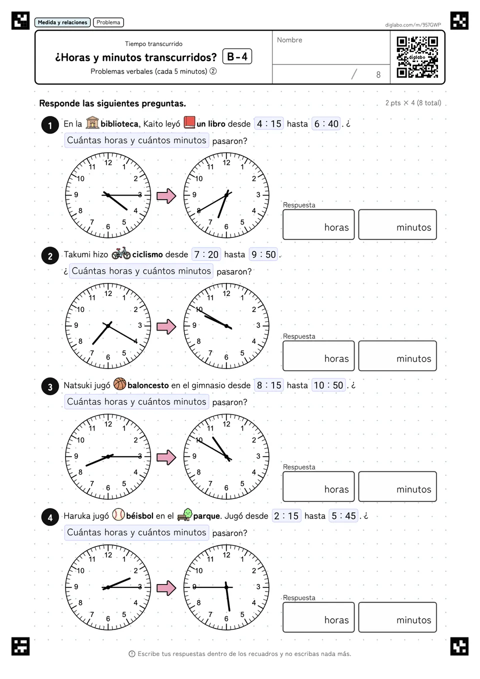 ¿Horas y minutos transcurridos? B-4