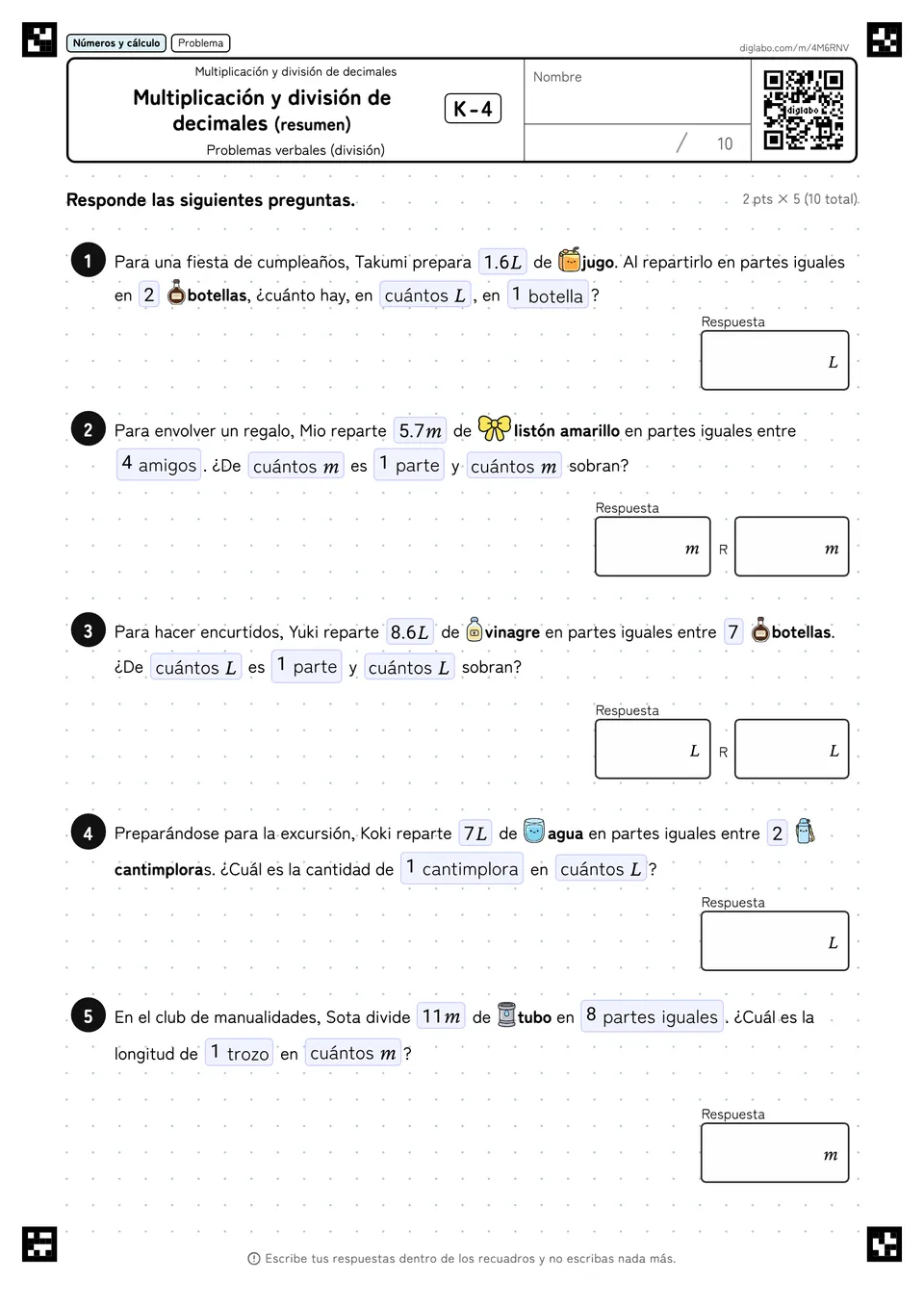 Multiplicación y división de decimales (resumen) K-4