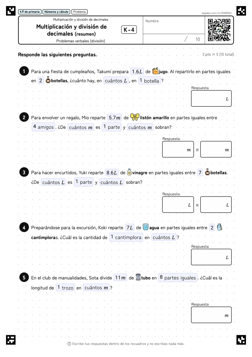 4.º de primaria Multiplicación y división de decimales Multiplicación y división de decimales (resumen)