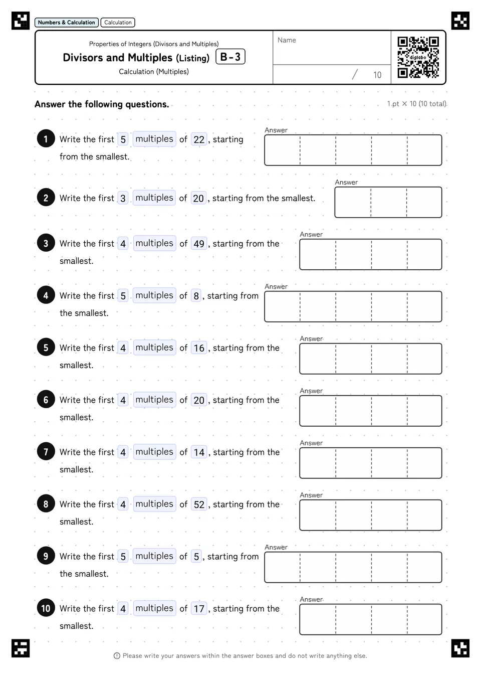 Divisors and Multiples (Listing) B-3