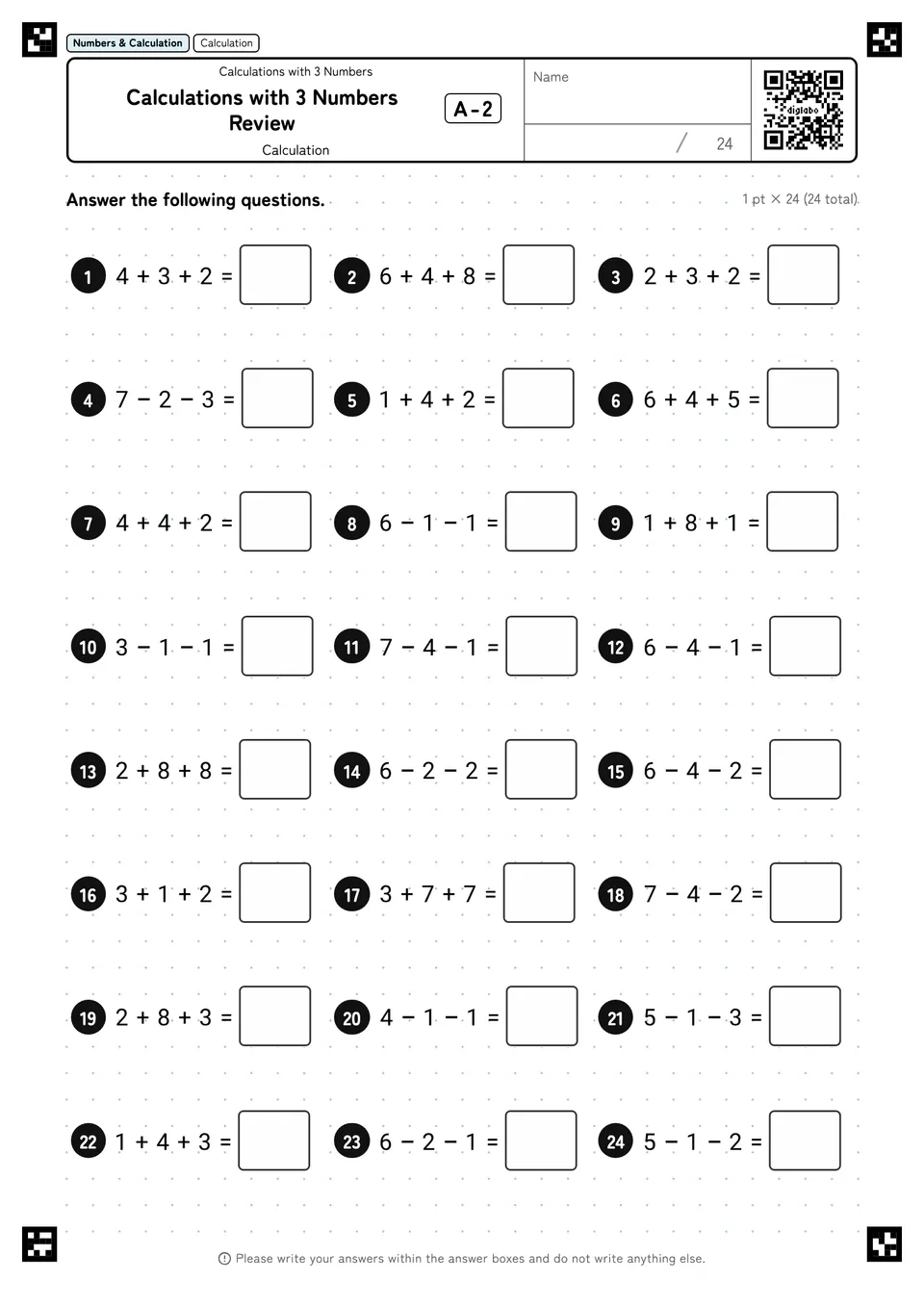 Calculations with 3 Numbers Review A-2