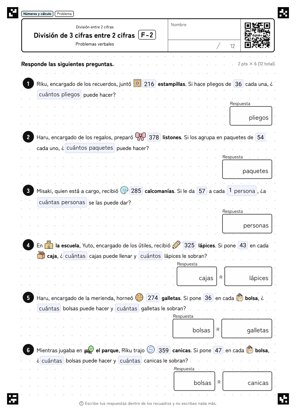 División de 3 cifras entre 2 cifras F-2