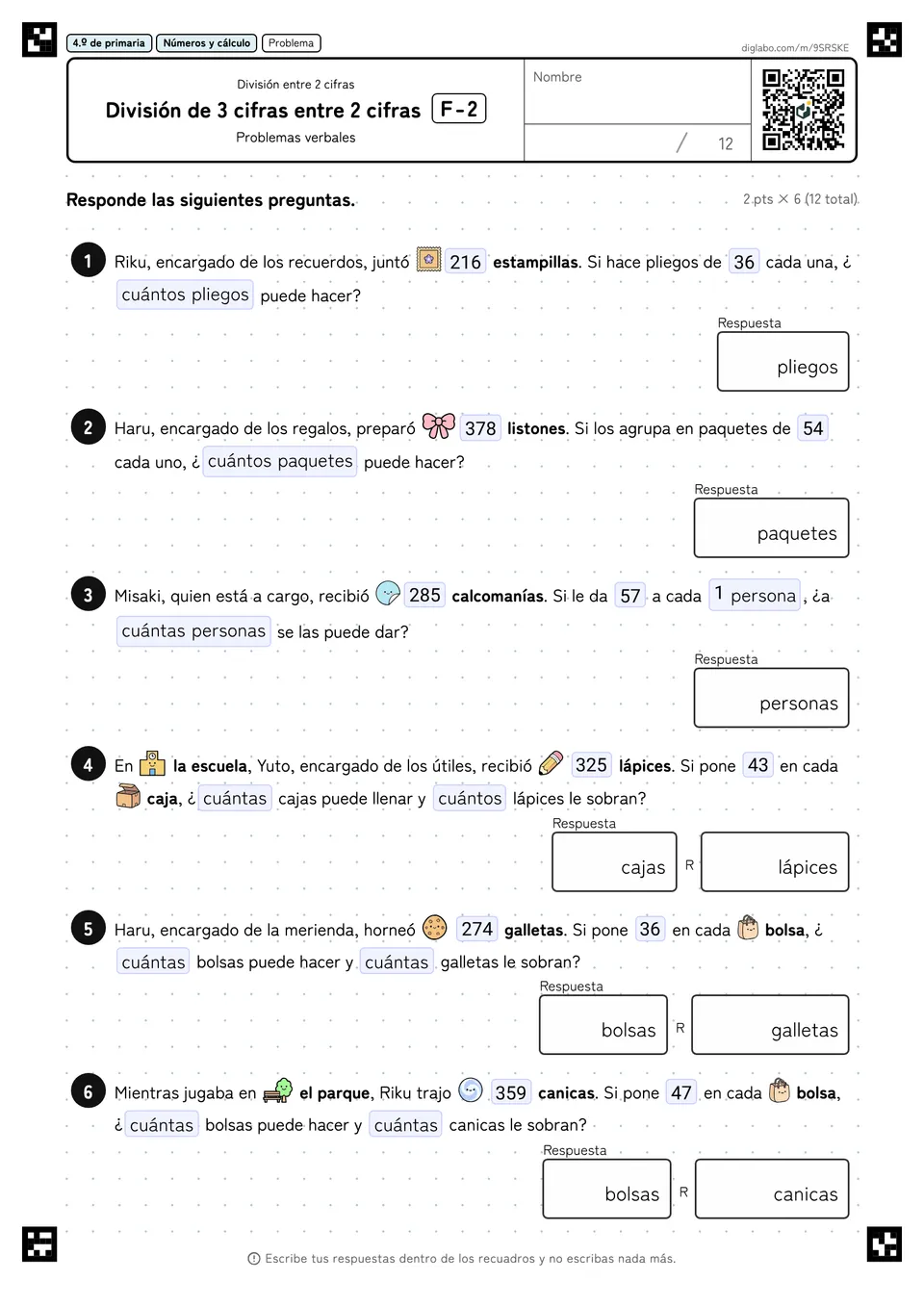 4.º de primaria División entre 2 cifras División de 3 cifras entre 2 cifras