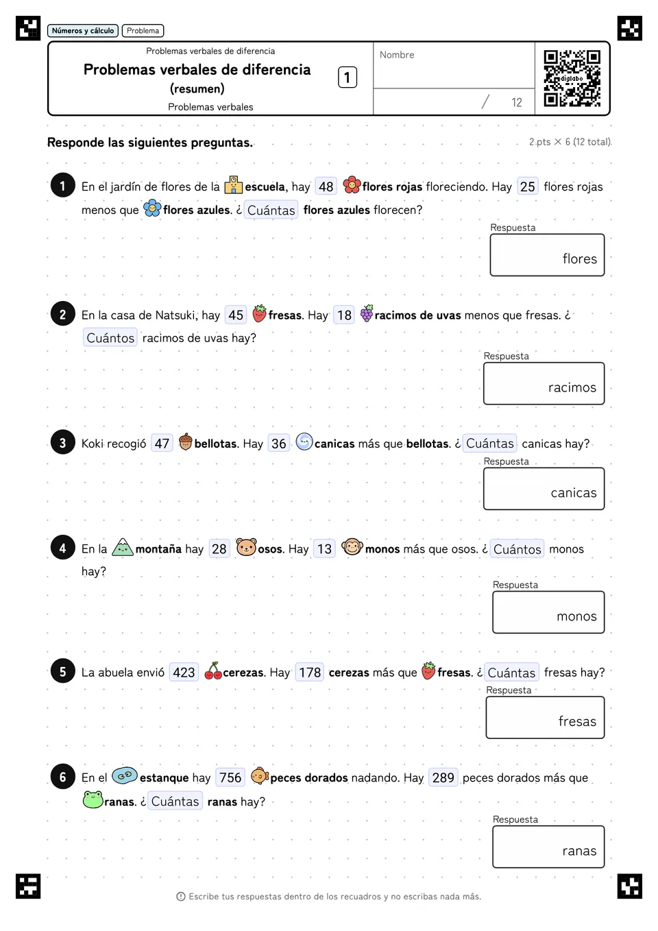 Problemas verbales de diferencia (resumen) 1