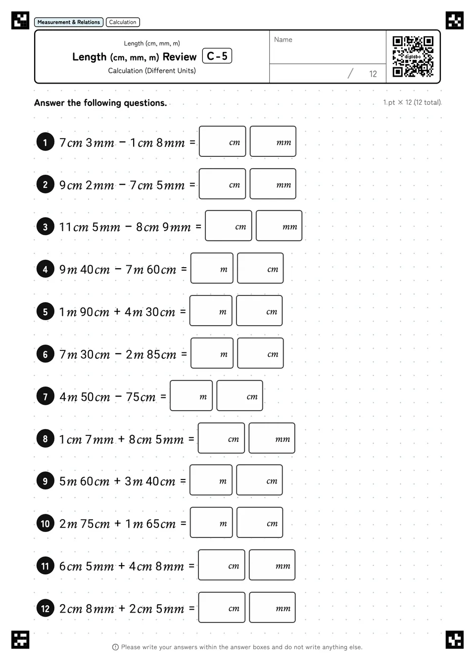Length (cm, mm, m) Review C-5