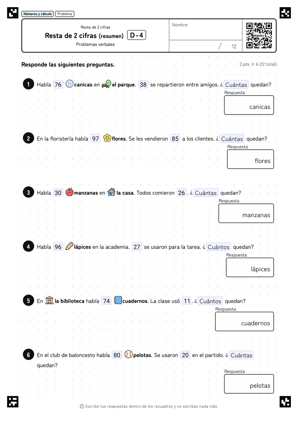 Resta de 2 cifras (resumen) D-4