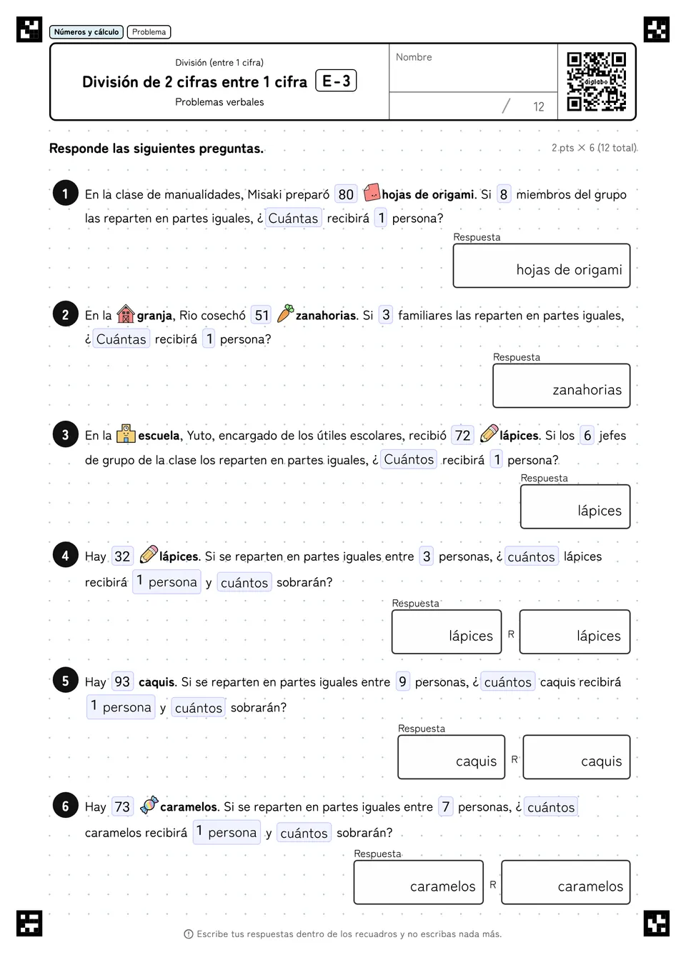 División de 2 cifras entre 1 cifra E-3