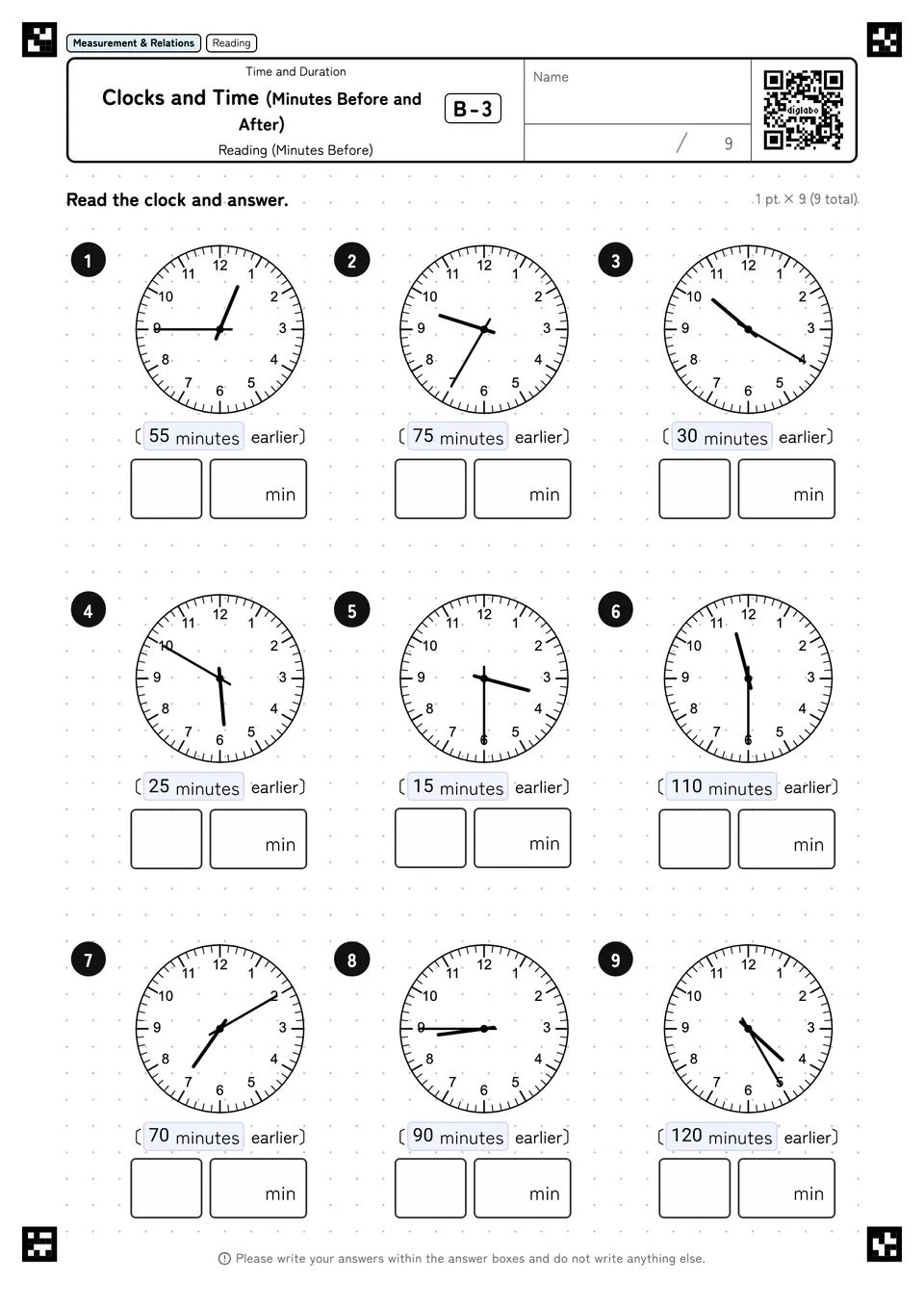 Clocks and Time (Minutes Before and After) B-3