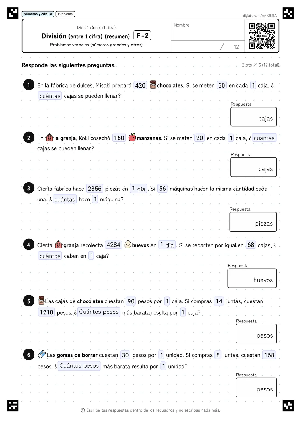 División (entre 1 cifra) (resumen) F-2
