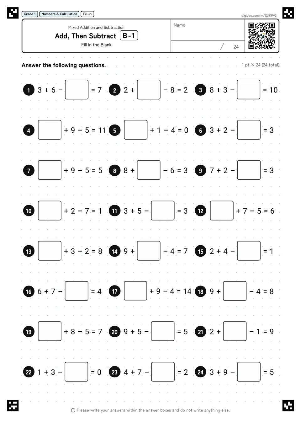 Grade 1 (Elementary School) Mixed Addition and Subtraction Add, Then Subtract
