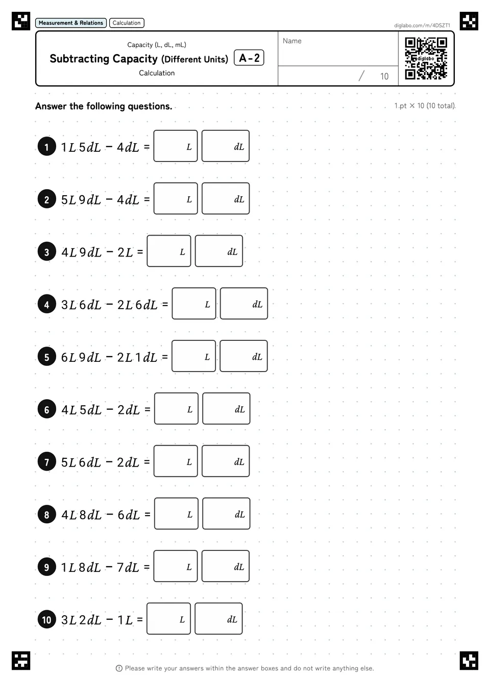Subtracting Capacity (Different Units) A-2