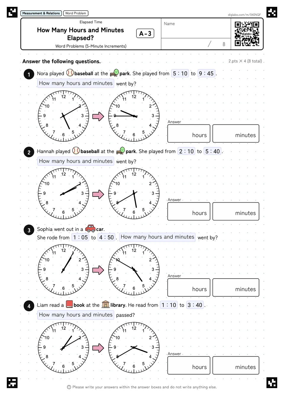 How Many Hours and Minutes Elapsed? A-3