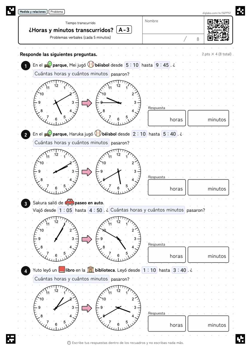 ¿Horas y minutos transcurridos? A-3