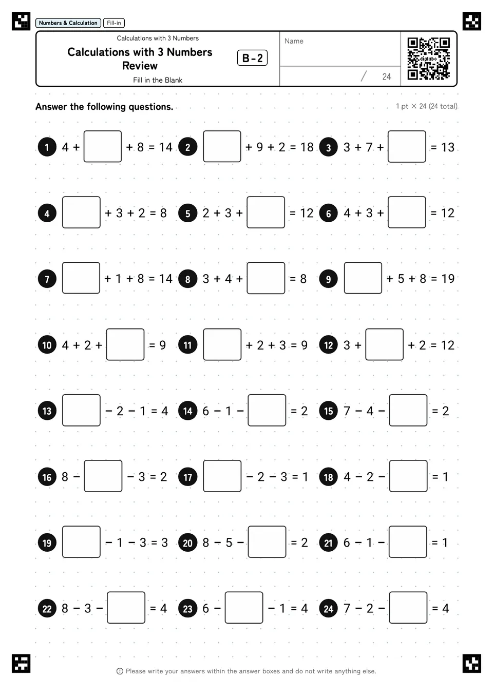 Calculations with 3 Numbers Review B-2