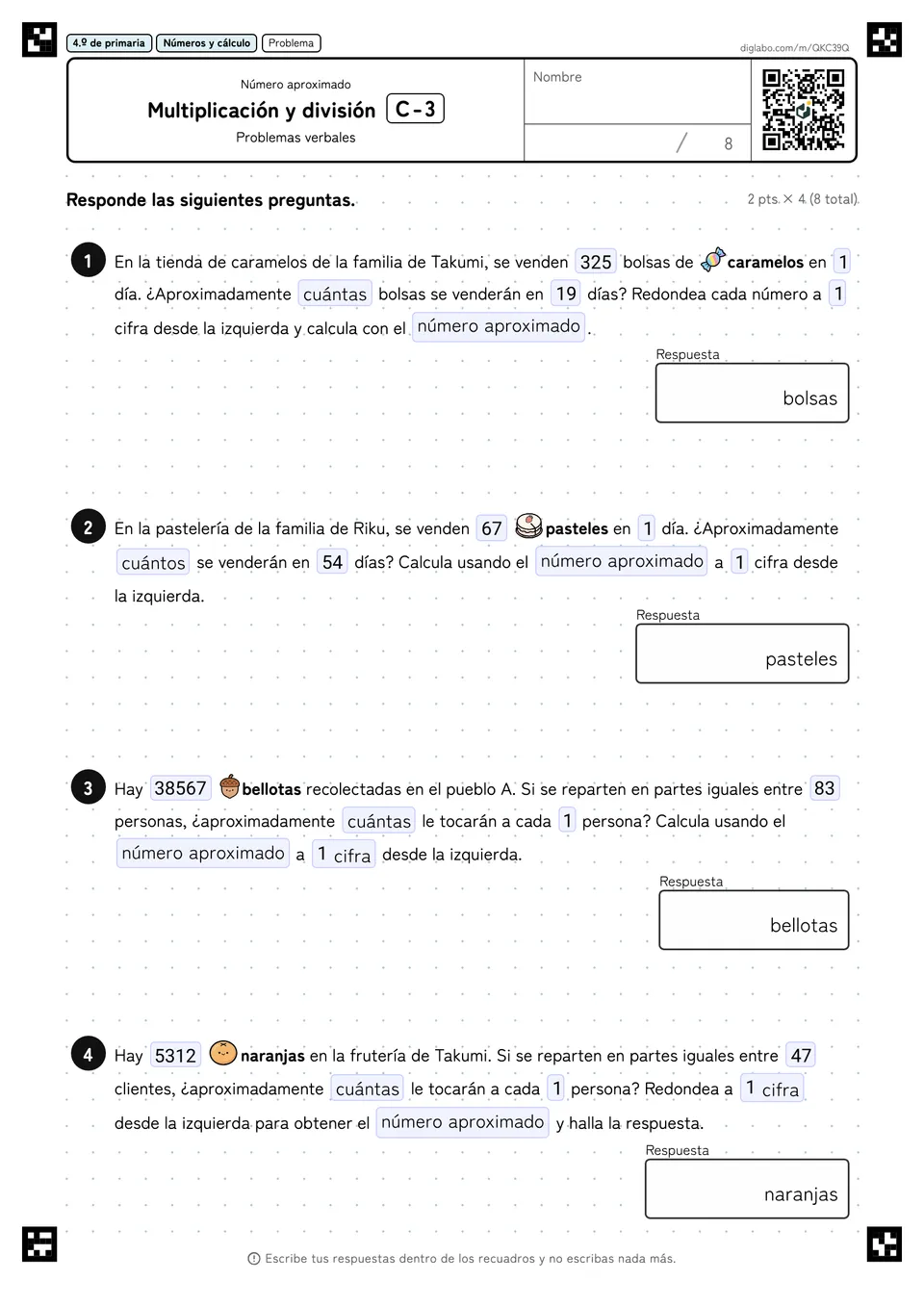 4.º de primaria Número aproximado Multiplicación y división