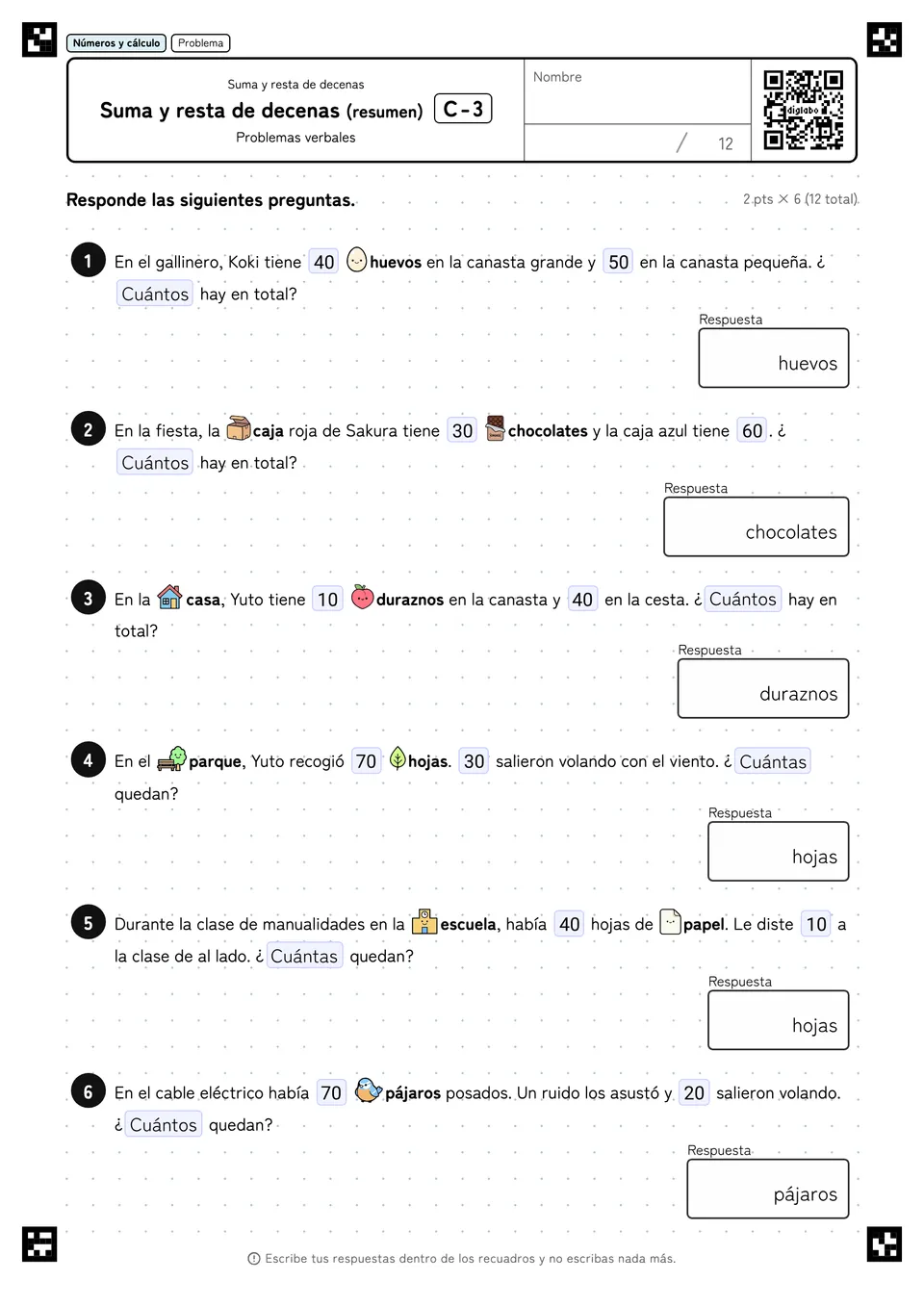 Suma y resta de decenas (resumen) C-3