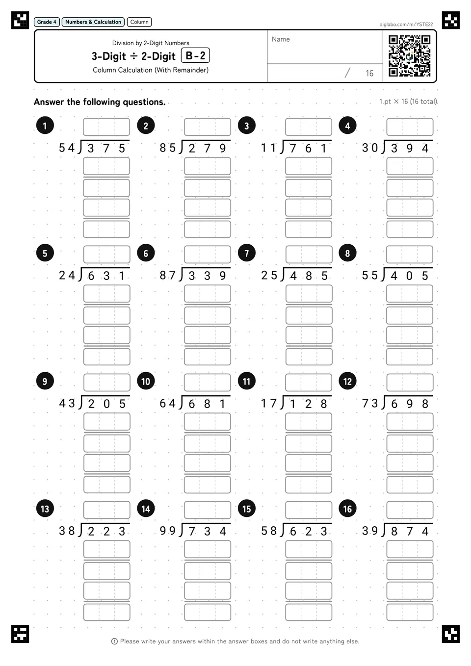 Grade 4 (Elementary School) Division by 2-Digit Numbers 3-Digit ÷ 2-Digit