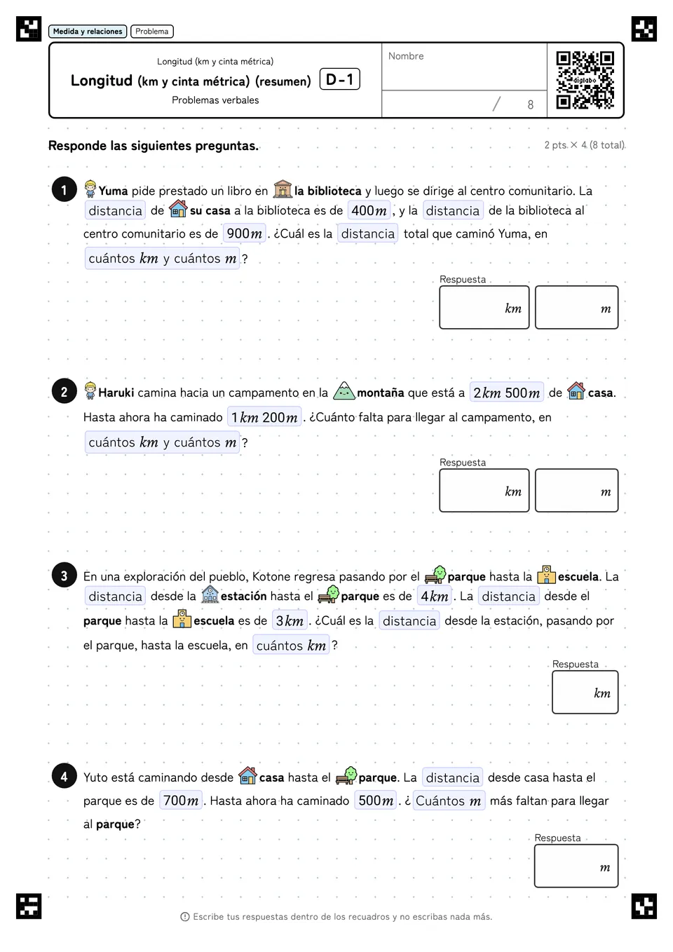 Longitud (km y cinta métrica) (resumen) D-1