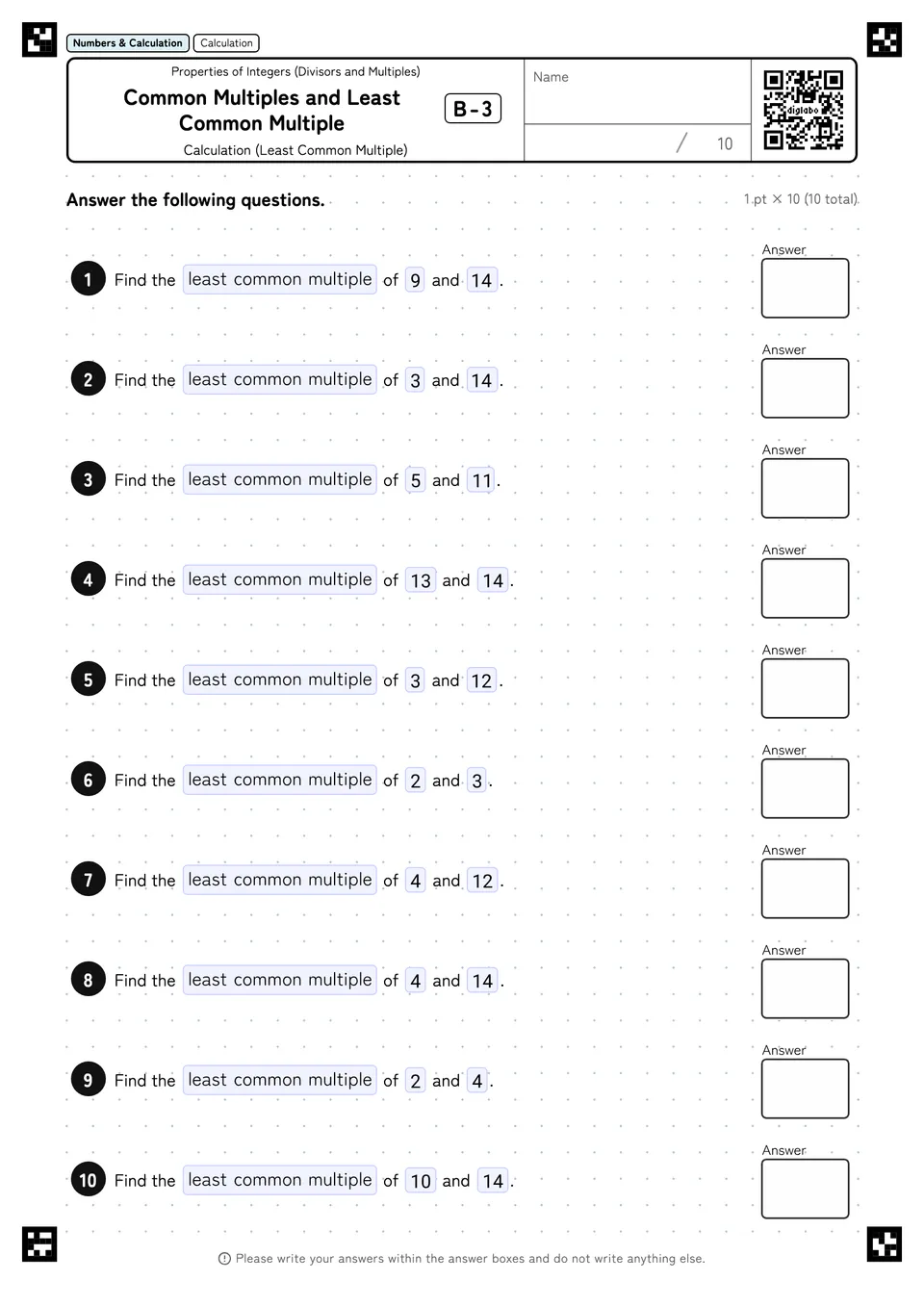 Common Multiples and Least Common Multiple B-3