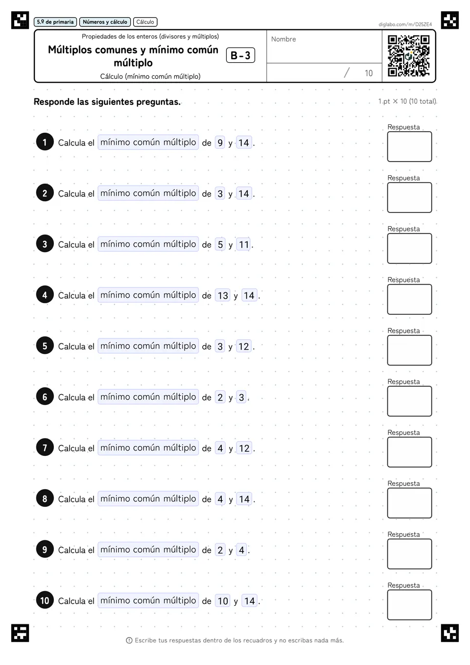 5.º de primaria Propiedades de los enteros (divisores y múltiplos) Múltiplos comunes y mínimo común múltiplo