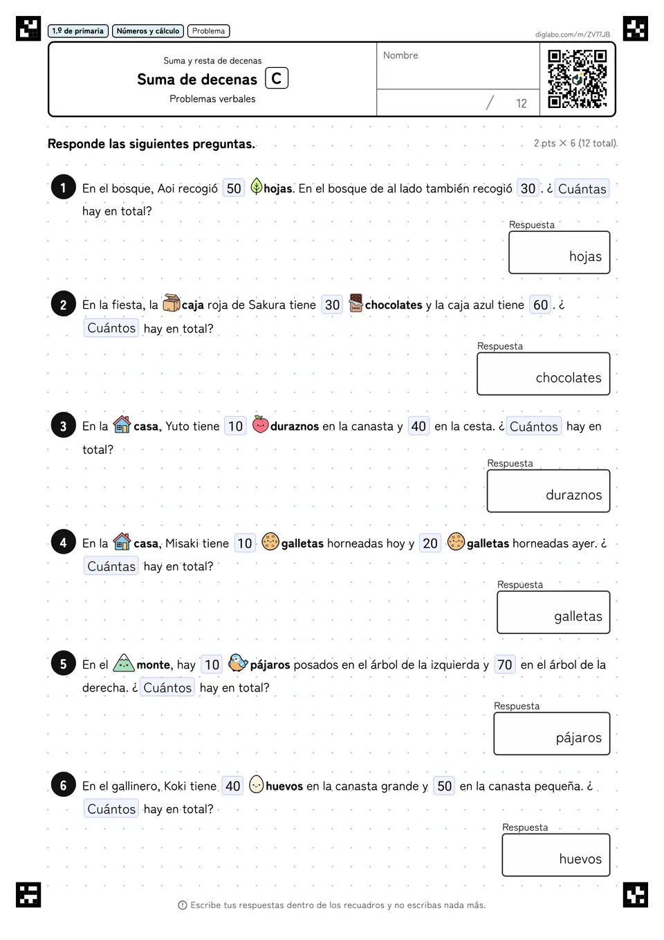 1.º de primaria Suma y resta de decenas Suma de decenas