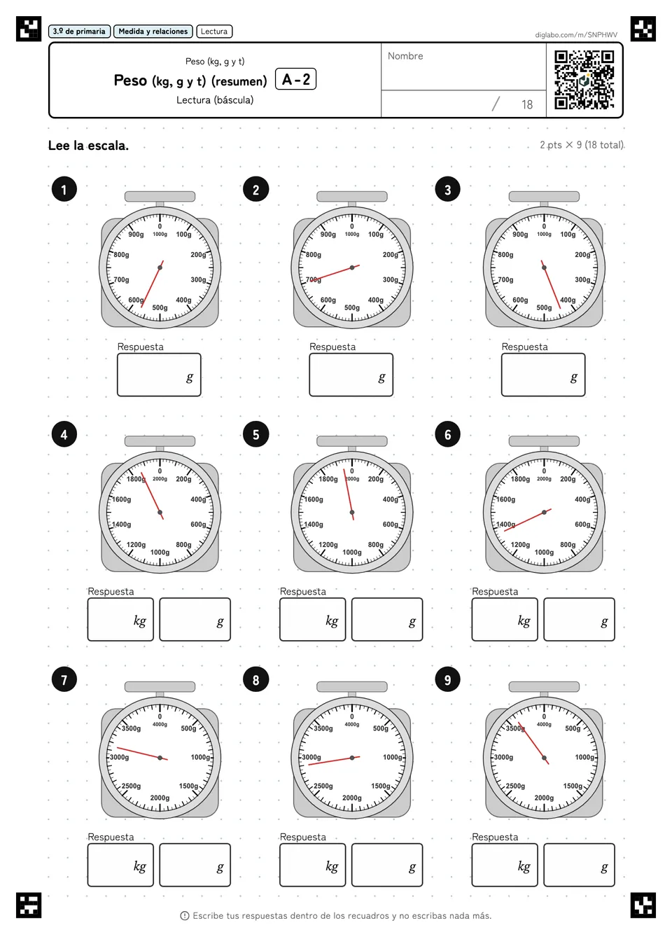 3.º de primaria Peso (kg, g y t) Peso (kg, g y t) (resumen)