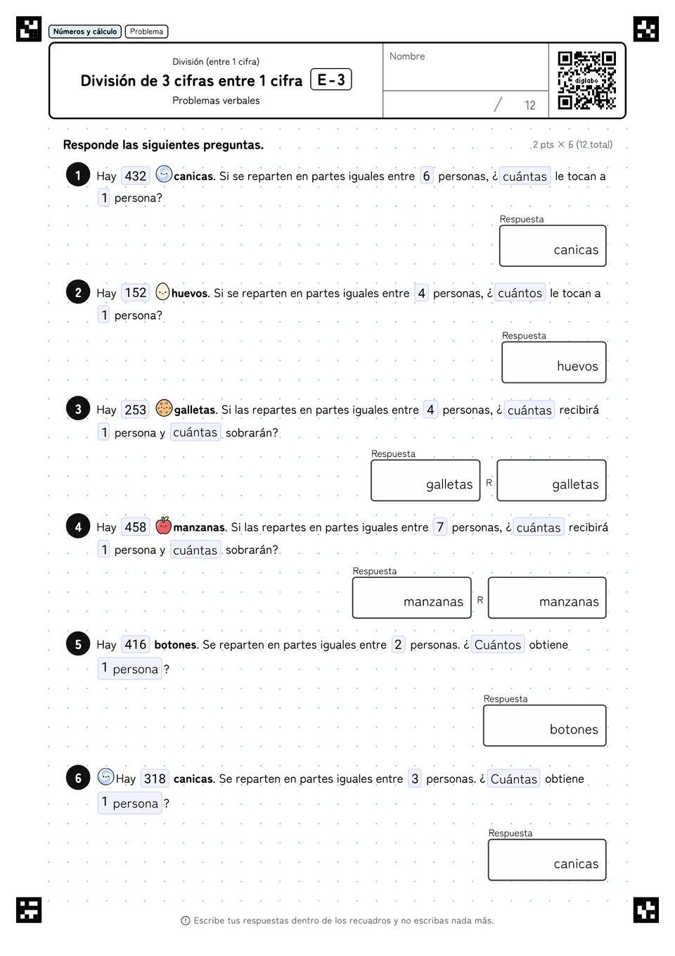 División de 3 cifras entre 1 cifra E-3