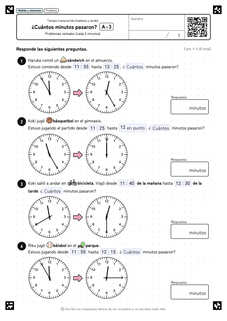 ¿Cuántos minutos pasaron? A-3