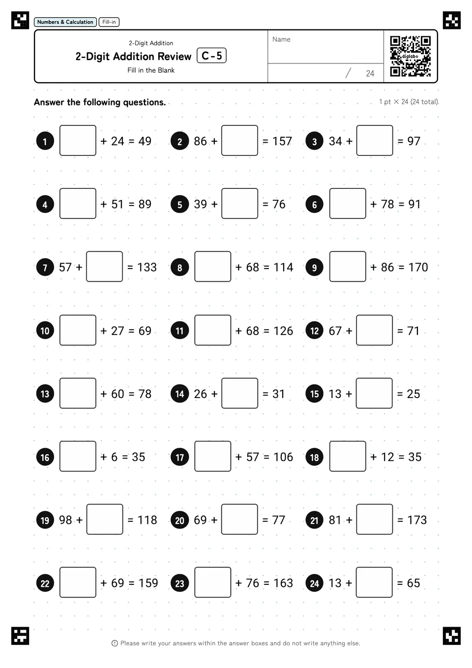 2-Digit Addition Review C-5
