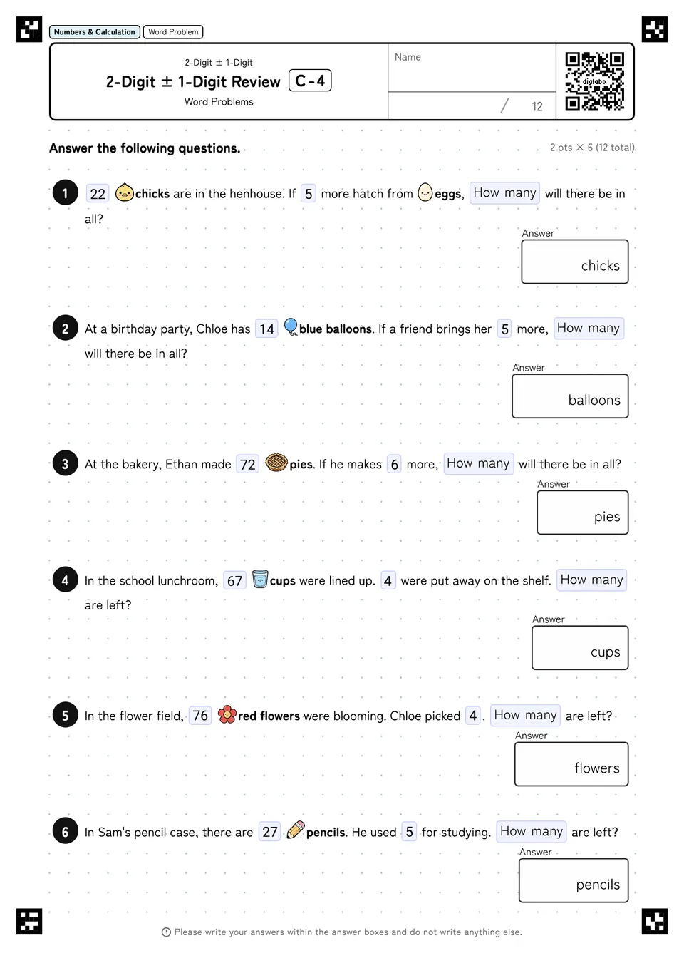 2-Digit ± 1-Digit Review C-4