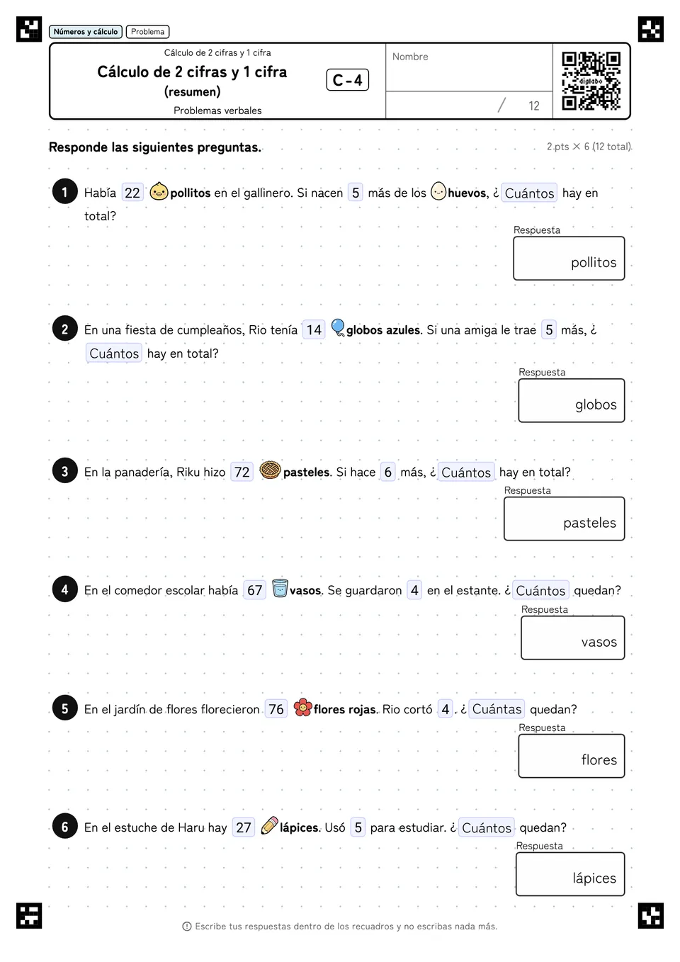 Cálculo de 2 cifras y 1 cifra (resumen) C-4