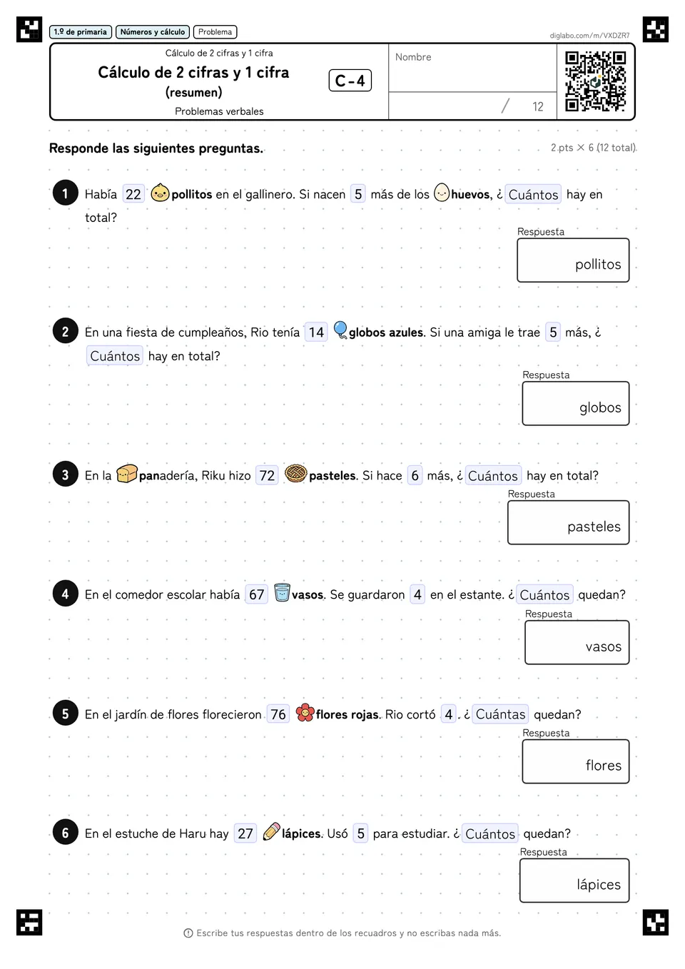 1.º de primaria Cálculo de 2 cifras y 1 cifra Cálculo de 2 cifras y 1 cifra (resumen)