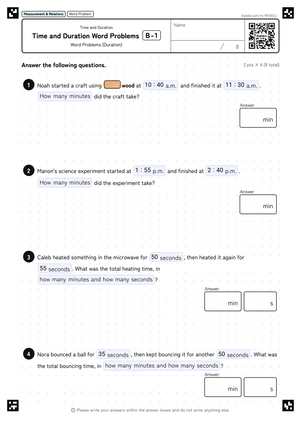 Time and Duration Word Problems B-1