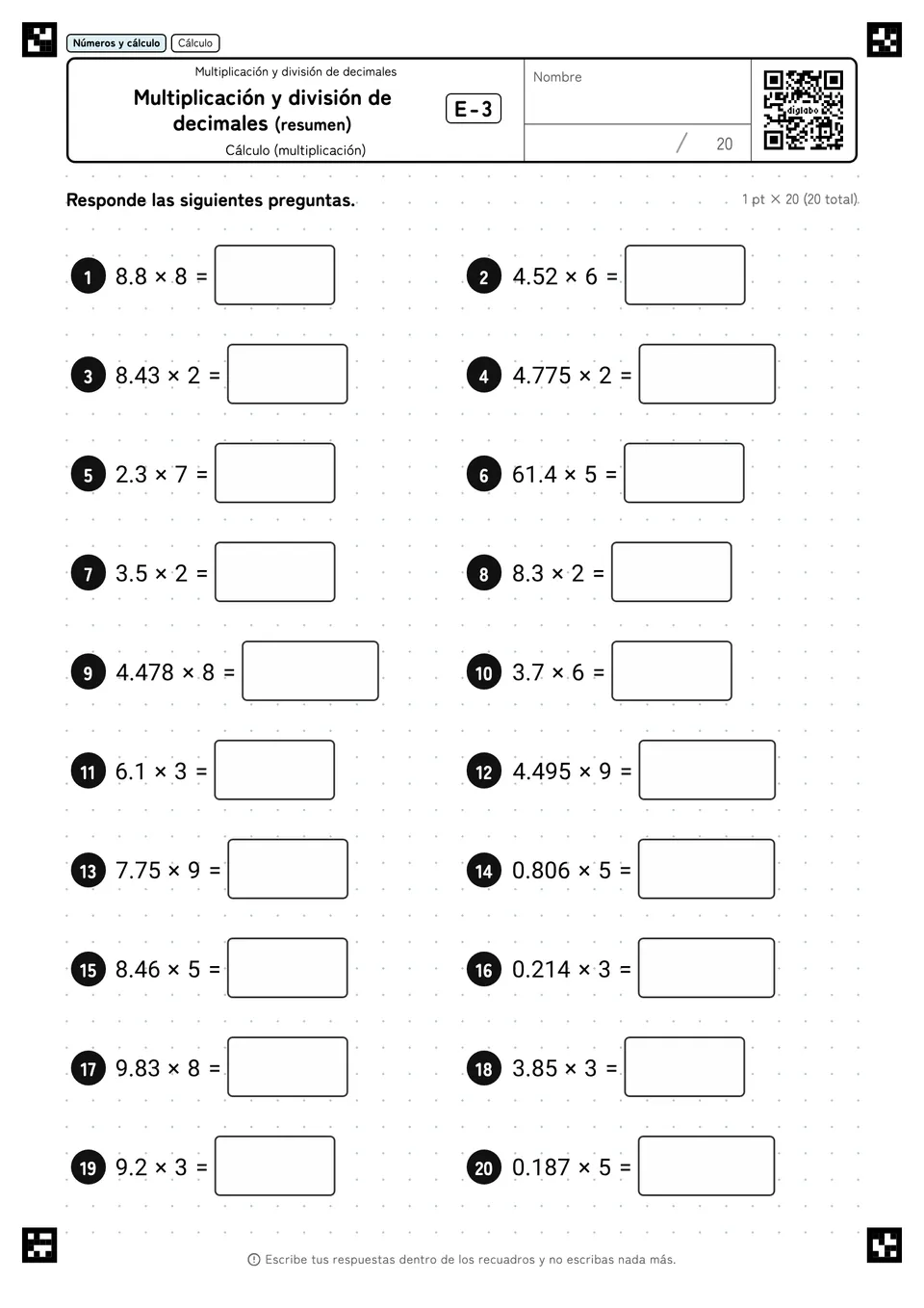 Multiplicación y división de decimales (resumen) E-3