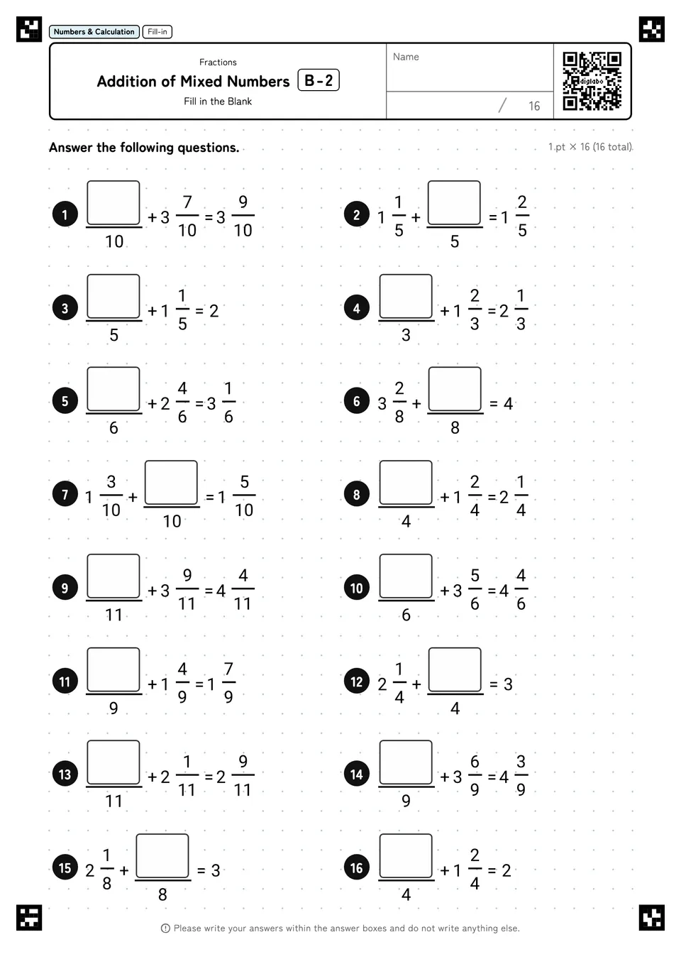 Addition of Mixed Numbers B-2
