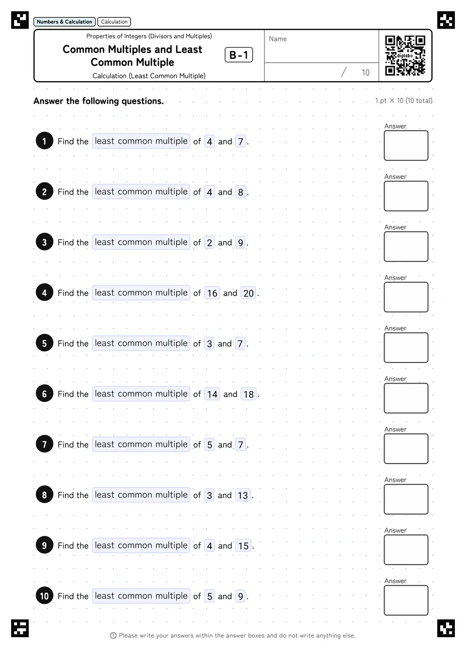 Common Multiples and Least Common Multiple B-1