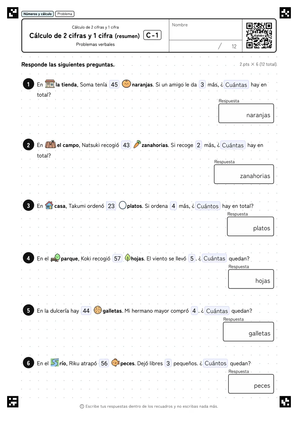 Cálculo de 2 cifras y 1 cifra (resumen) C-1