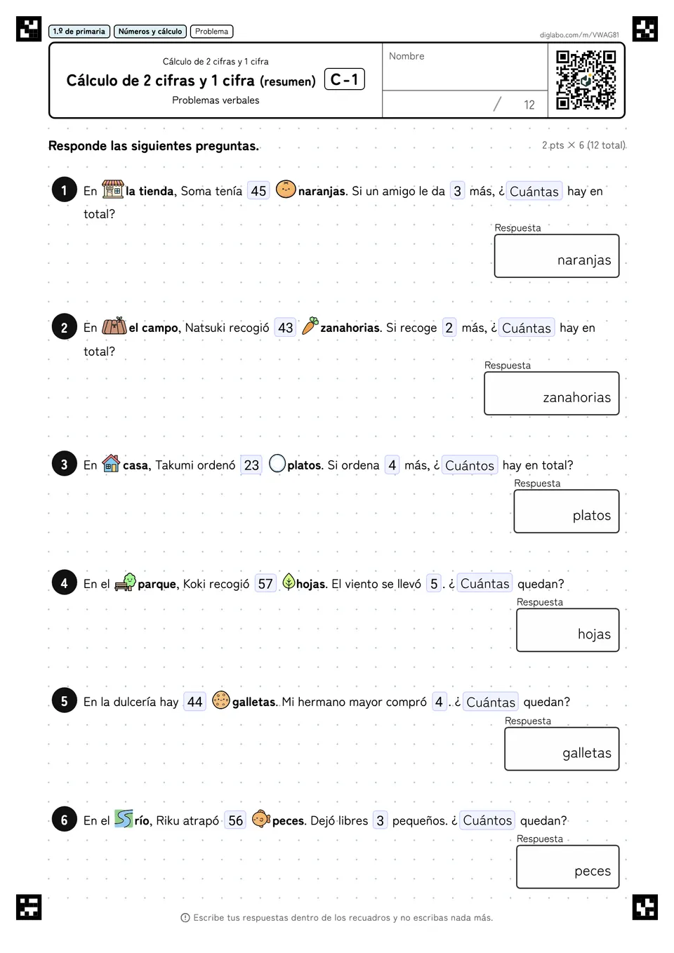 1.º de primaria Cálculo de 2 cifras y 1 cifra Cálculo de 2 cifras y 1 cifra (resumen)