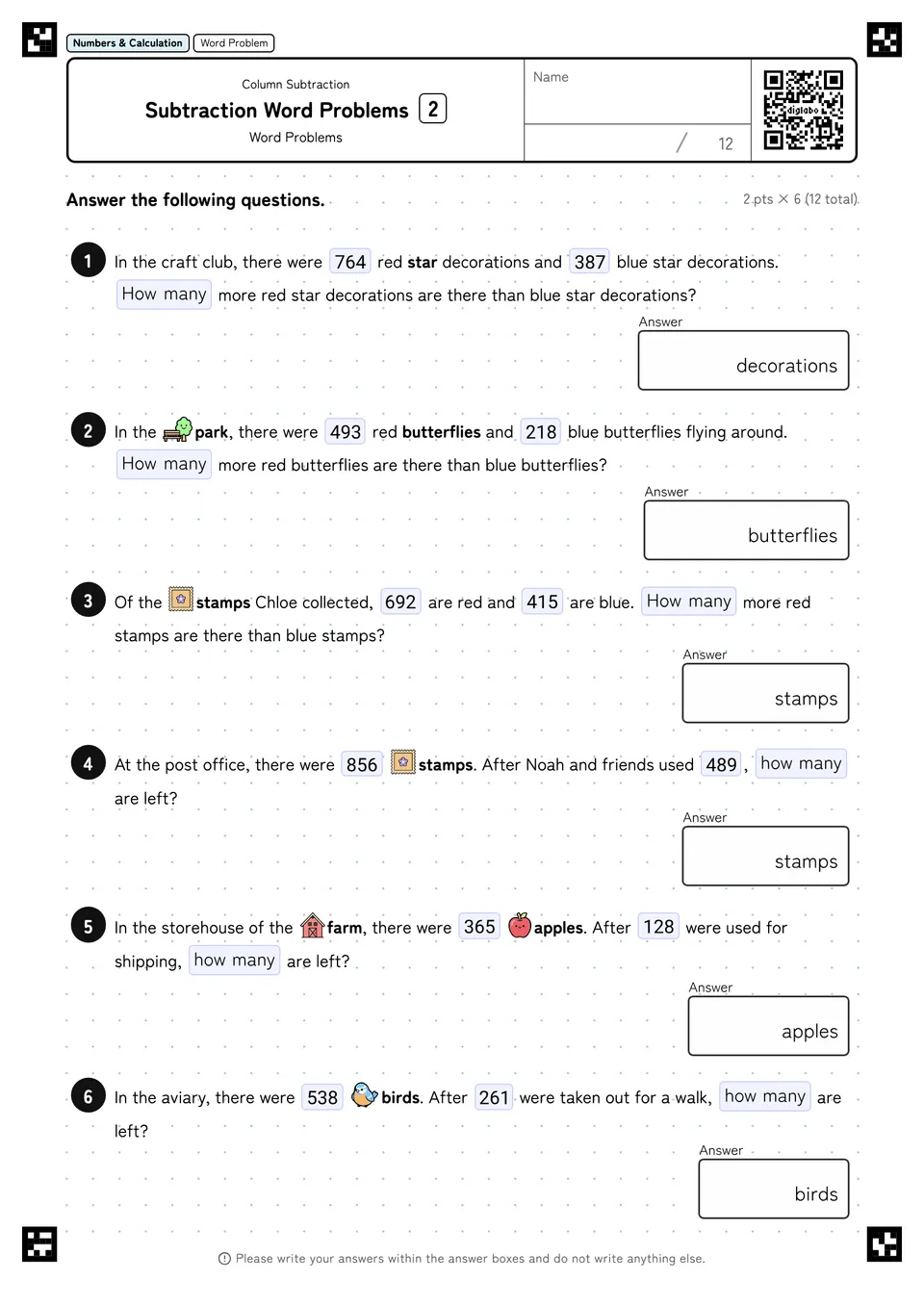 Subtraction Word Problems 2
