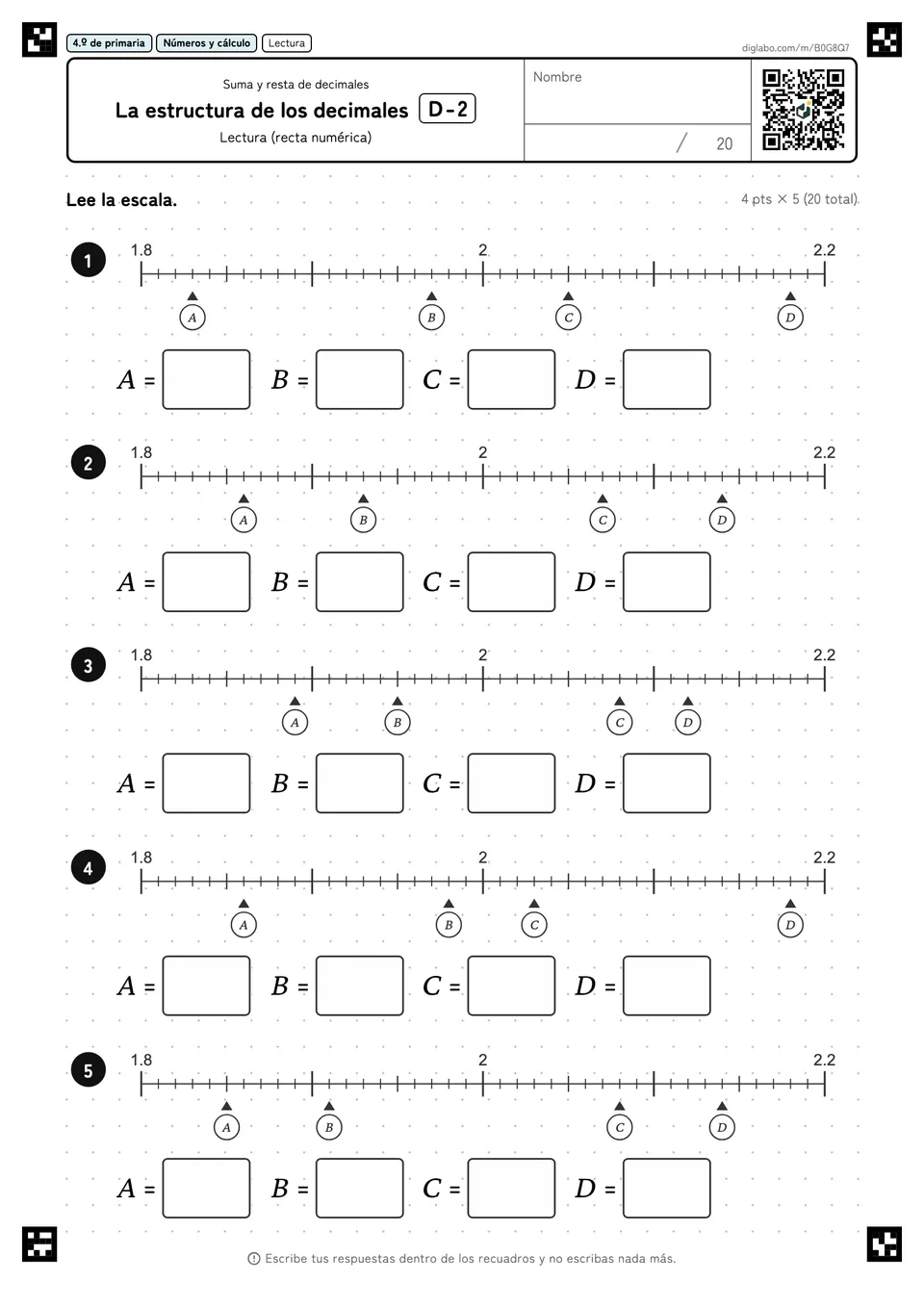 4.º de primaria Suma y resta de decimales La estructura de los decimales