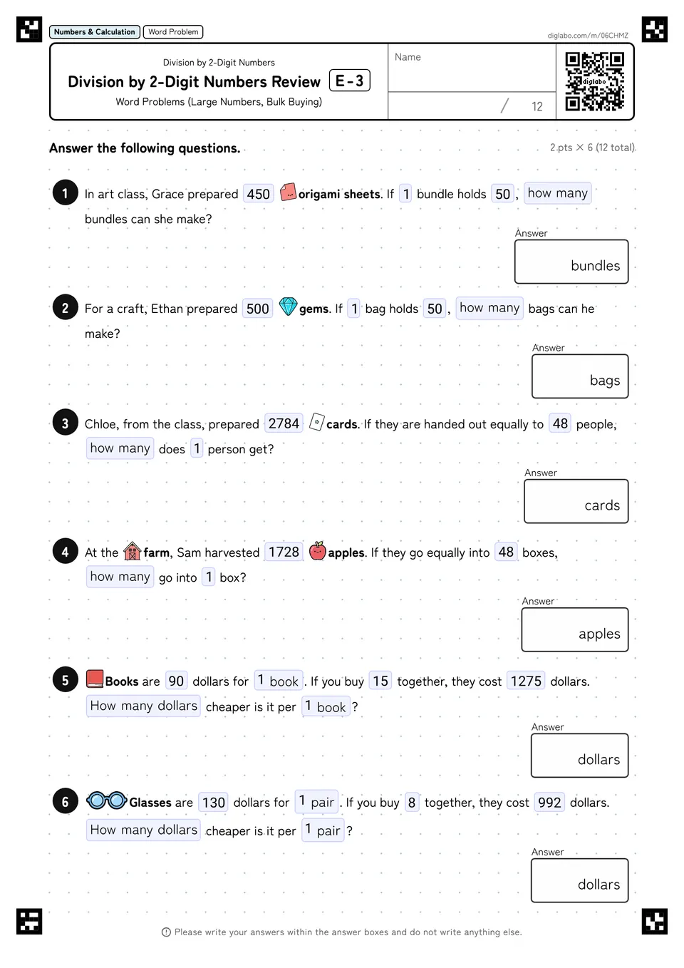 Division by 2-Digit Numbers Review E-3