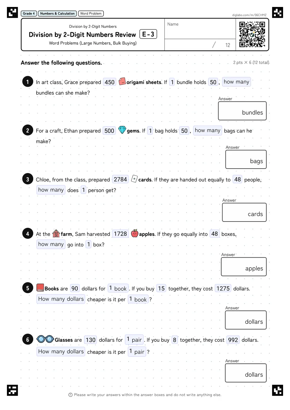 Grade 4 (Elementary School) Division by 2-Digit Numbers Division by 2-Digit Numbers Review