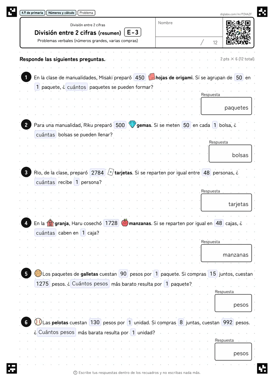 4.º de primaria División entre 2 cifras División entre 2 cifras (resumen)