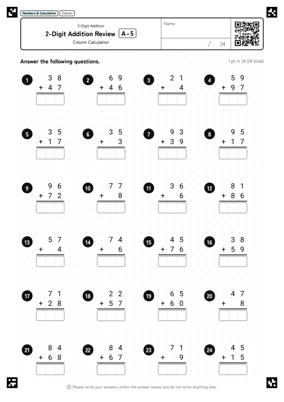 2-Digit Addition Review A-5