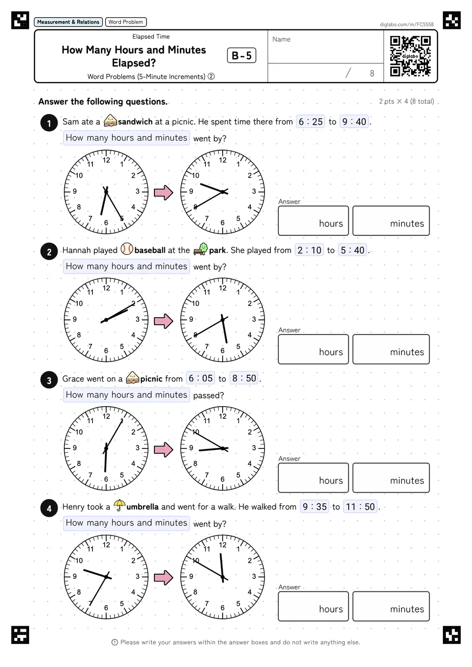 How Many Hours and Minutes Elapsed? B-5