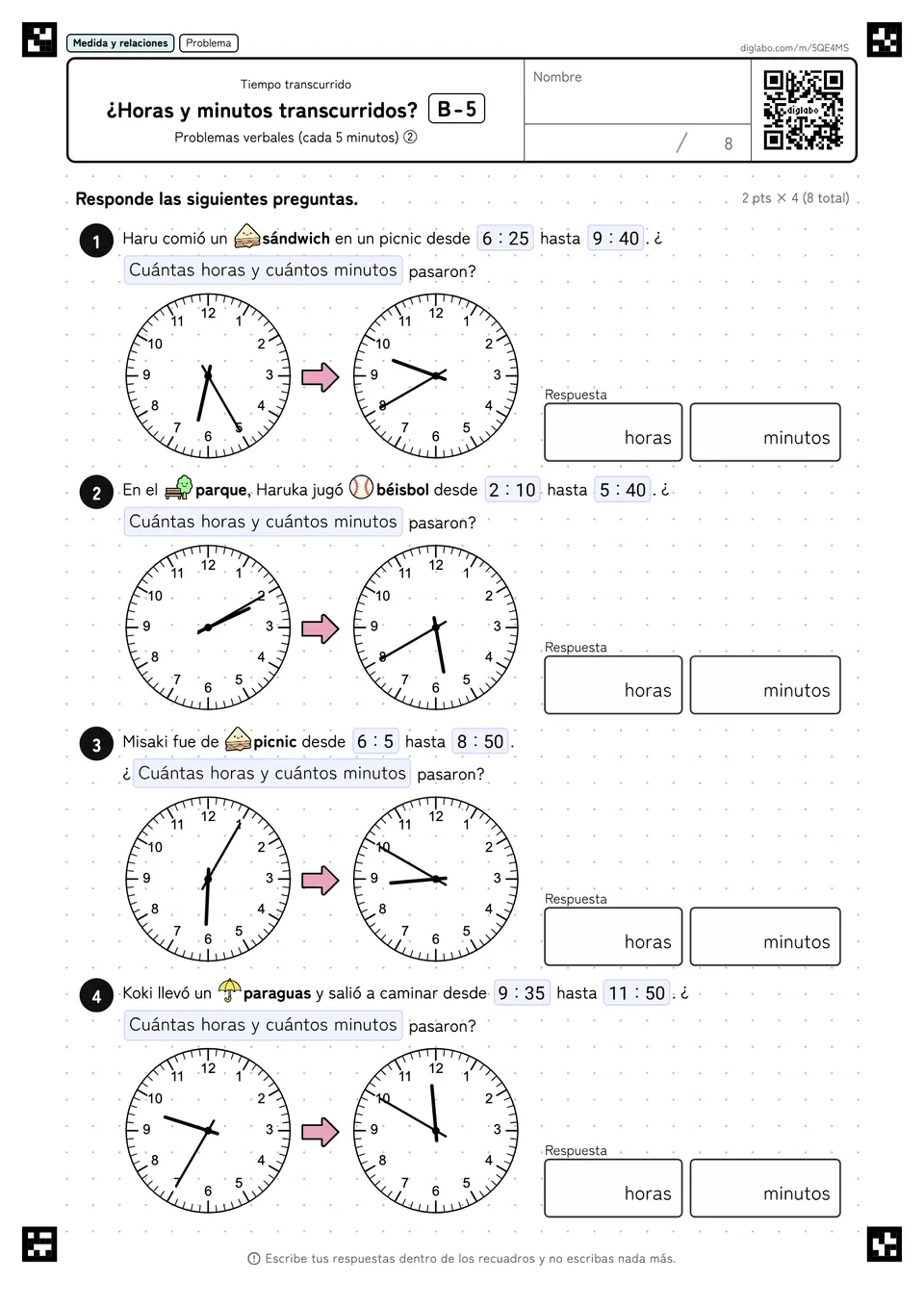 ¿Horas y minutos transcurridos? B-5