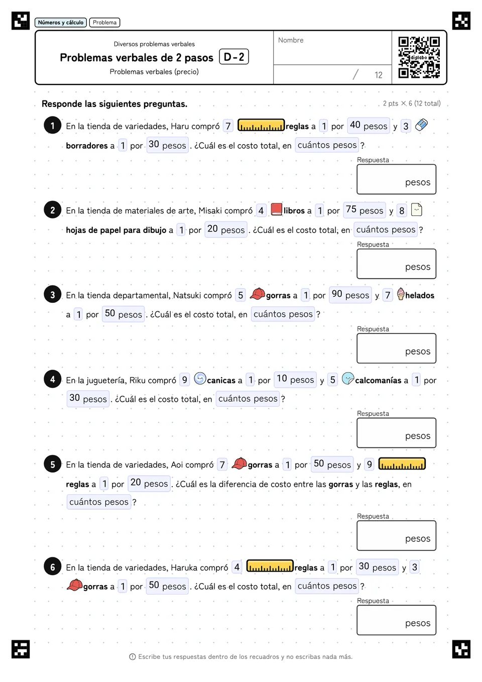 Problemas verbales de 2 pasos D-2