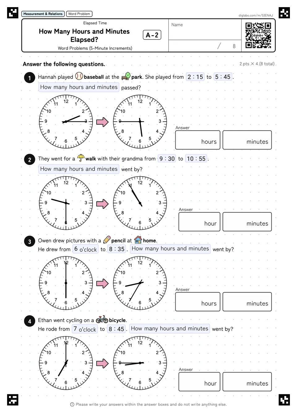 How Many Hours and Minutes Elapsed? A-2